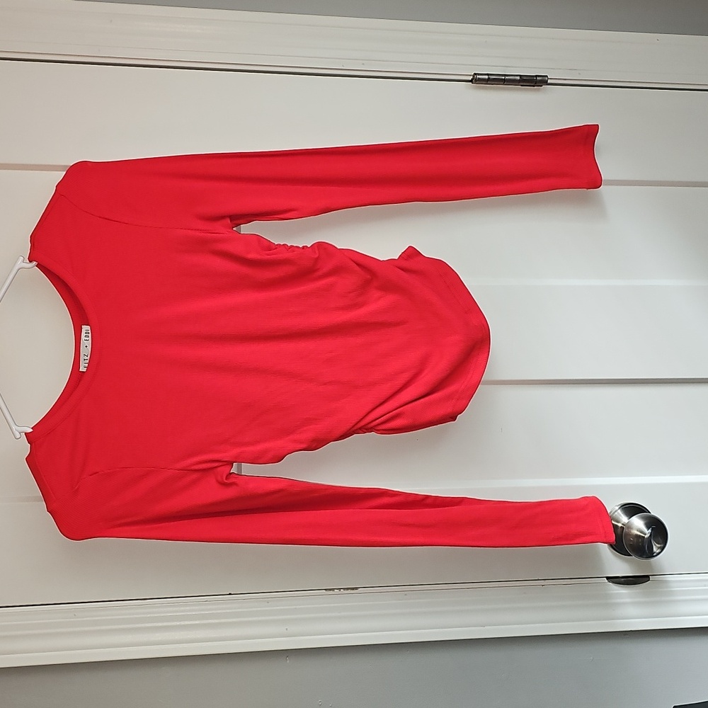 Fitz & Eddie, Womens NWTS sz Small red Ribbed stretchy long sleeve top. Adorable - Picture 2 of 10